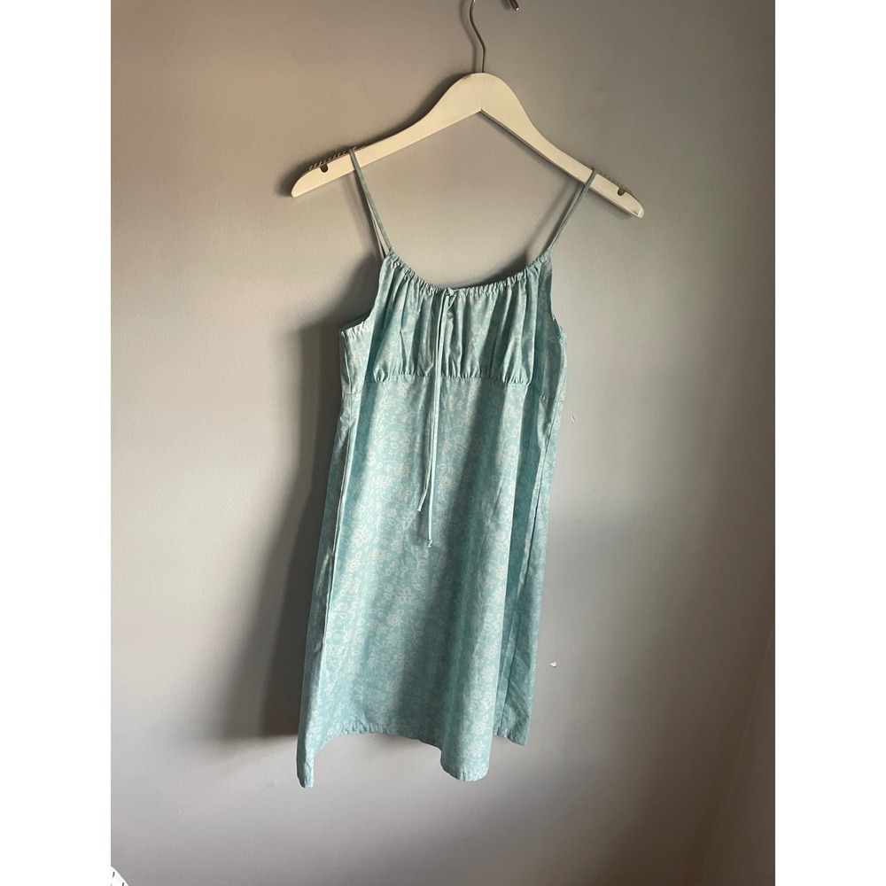 Vintage Roxy Y2K Blue Floral Cotton Mini Dress Empire Waist Made in USA Y470AST1